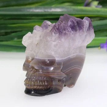 

2.05"AMETHYST GEODE AGATE Handmade Carved Crystal Skull Crystal Realistic Crystal Healing Furnishing Articles Figurine TB71