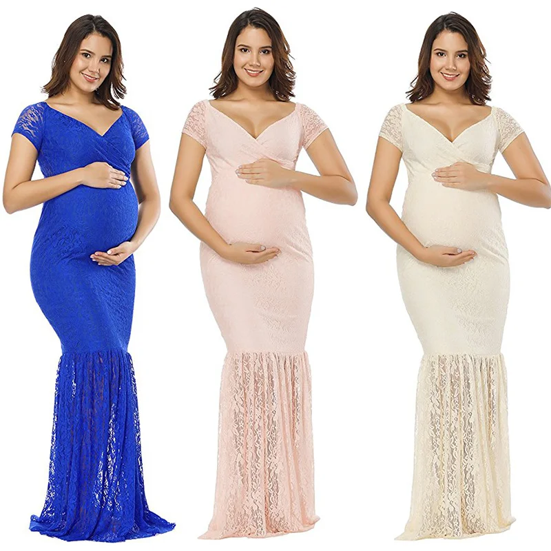 SMDPPWDBB Lace Maternity Dresses Maternity Photography Props Plus Size Sexy Fancy Pregnancy Dresses Photography Blue Dresses