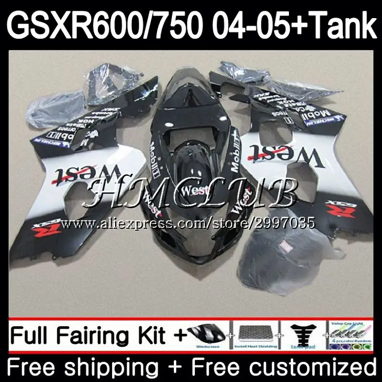Бак для SUZUKI черный Запад Горячие GSXR 600 750 GSX R750 GSX-R600 2004 2005 27HC. 9 GSXR-750 K4 GSXR600 04 05 GSXR750 04 05 обтекатели