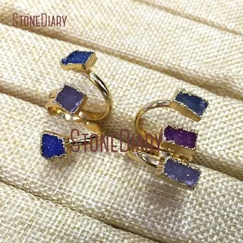 

Agates Druzy Ring Layers Gold Plating Free Form Ring Adjustable RM326