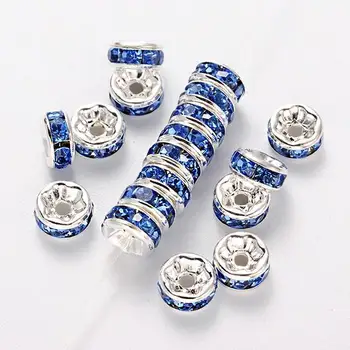 

10pcs Spacer Beads 6mm Grade A Rondelles with Blue Rhinestones - SC299theof