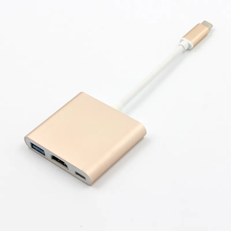 Tonbux 3 в 1 type-C к HOMI/USB/type-C кабель type-C Мужской HDMI Кабель USB 3,0 адаптер 3 женские порты кабель для Apple Macbook - Цвет: Gold