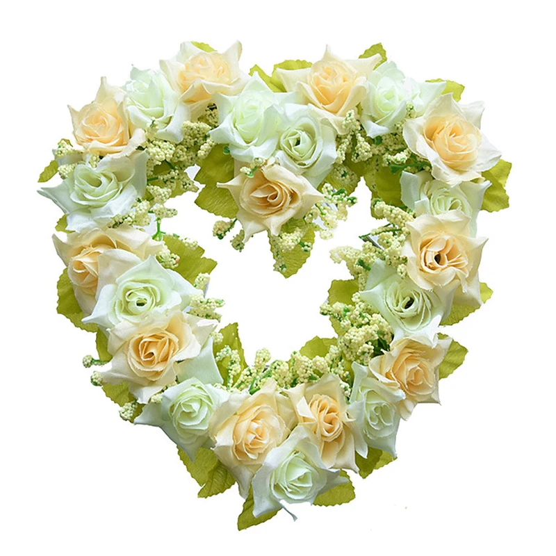 Heart Shaped Artificial Flower Wreath Door Decoration Hanging Wreaths