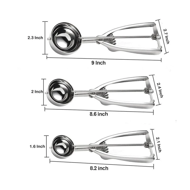 Горячее предложение-совок для печенья, набор для мороженого-3 шт. ложки для печенья из нержавеющей стали с спусковым механизмом, ложки для печенья и кекса