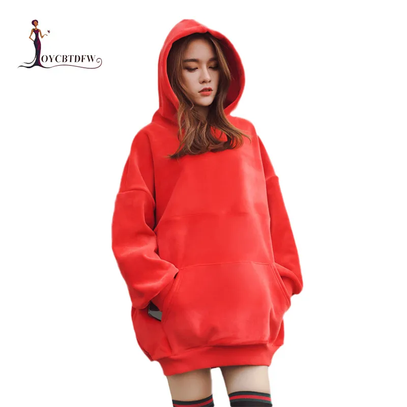 Women Hoodies 2019 Fashion New Red Gold Velvet Hoodies Loose Thicken Hoodies Medium Long Autumn Winter Female Hooded Tops DD0856
