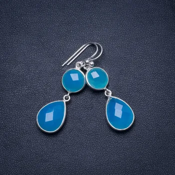 

Natural Chalcedony Handmade Unique 925 Sterling Silver Earrings 1.75" X4929