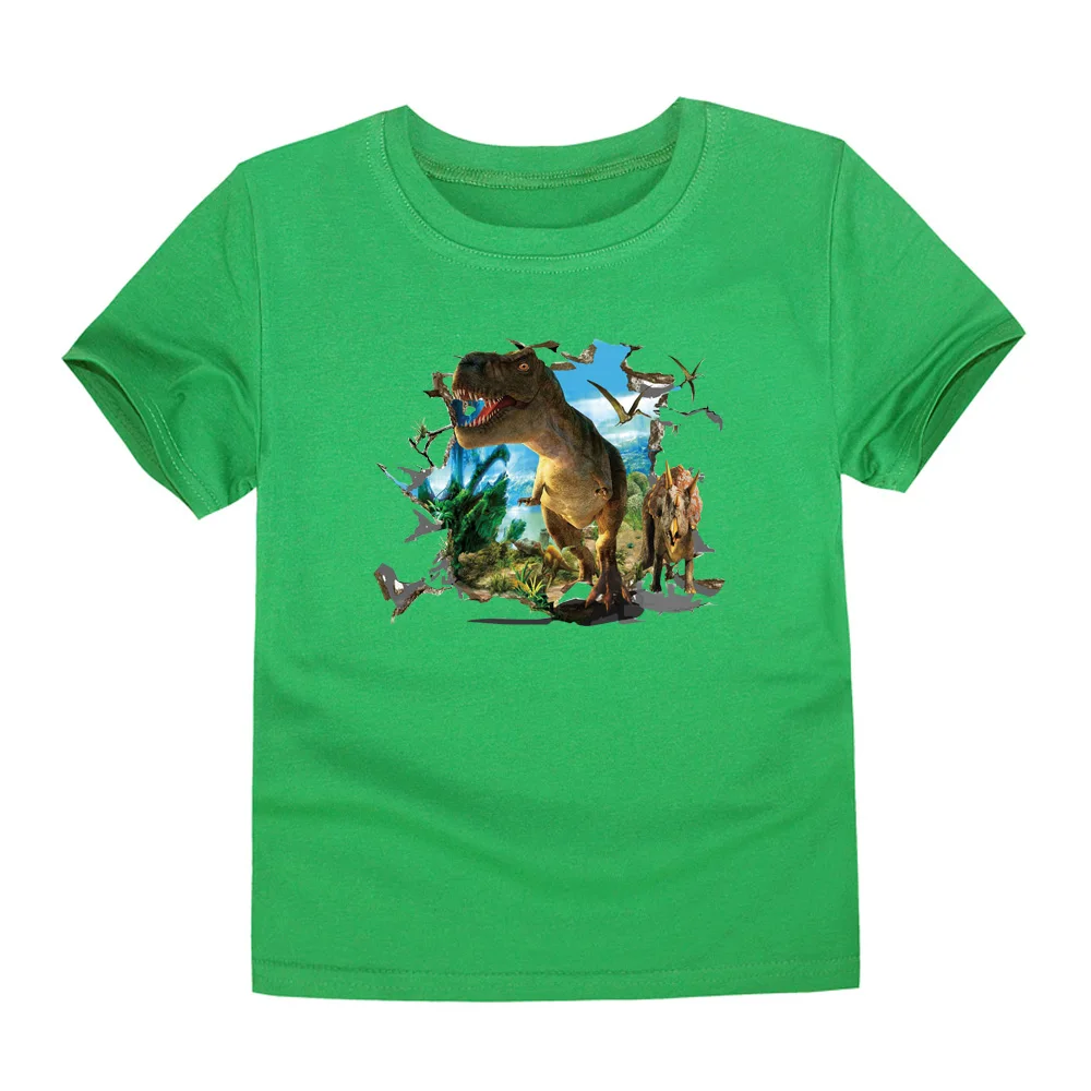 Модные футболки с динозавром для мальчиков и девочек детские топы с 3D драконом для От 1 до 14 лет Детская летняя одежда roupas infantis menino 12 цветов