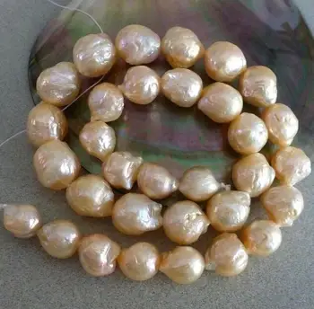 

AAA 12-13 mm natural gold pink pearl necklace 18 inches 36"