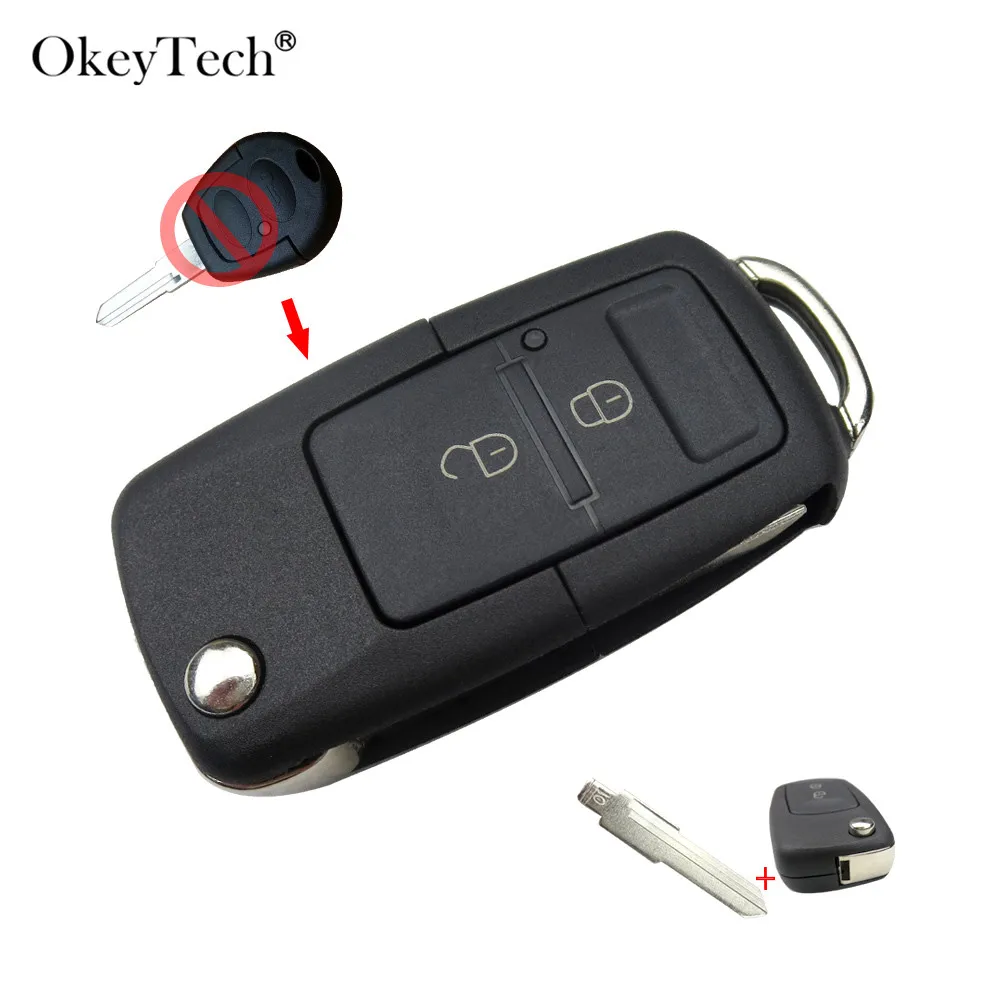 

OkeyTech 2 Buttons Modified Flip Car Key Shell For Volkswagen VWW Golf Skoda Chery QQ3 QQ6 Remote Key Case Cover Replacement