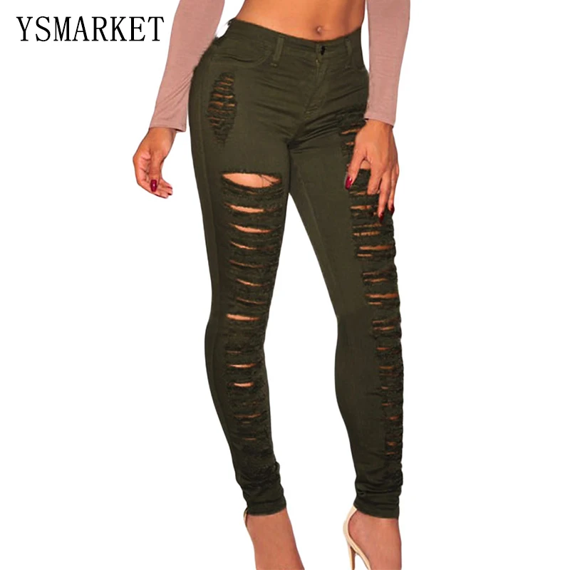 

Women Green Pencil Skinny Jeans Ripped Butt Lifting Skinny Jeans Cheap brazilian butt lift jeans patterned Ripped jeans 78646
