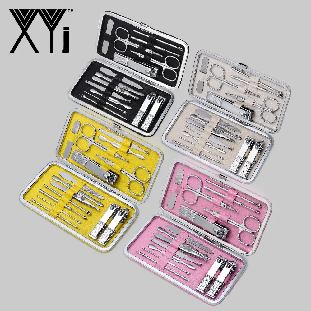 

XYj Manicure Set 15 in 1 Nail Art Tools Manicure Tool Stainless Steel Nail Kit Nail Clippers Grooming Kit with Case 4 Colors