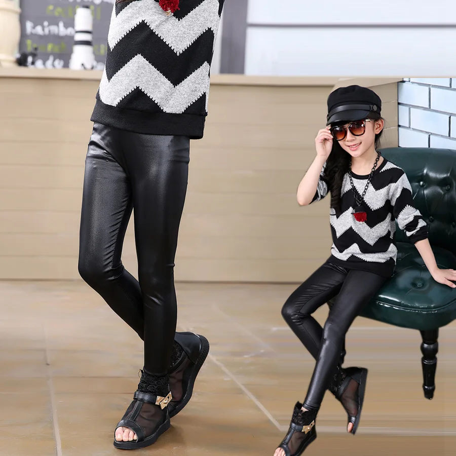 Grils leggings faux leather high quality slim children leggings Baby kids High elasticity skinny pants leggings 4-13Y GPU682