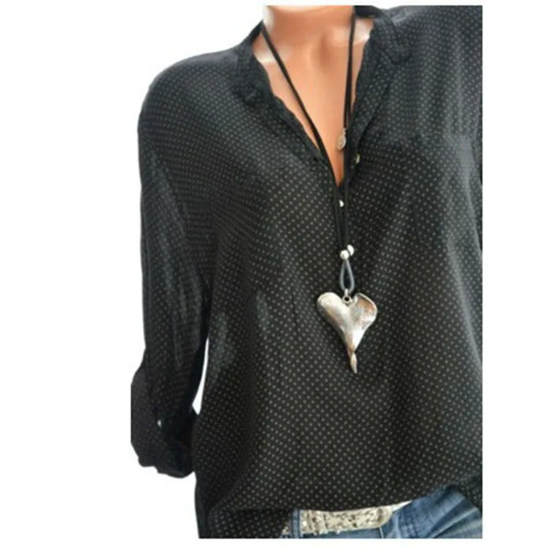 

New 5XL Plus Size Polka Dot Print Shirts Spring Summer Women Blouses Office Work Elegant Slim Red Black Shirt Women's Blouse 5XL
