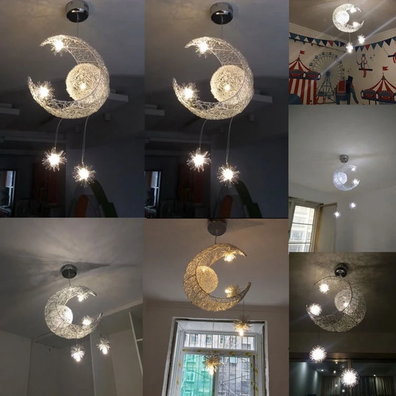 Modern Moon Star Pendant Light Christmas Decorations Creative Personality Children Bedroom Aluminum for Home Fixture Lighting (10)