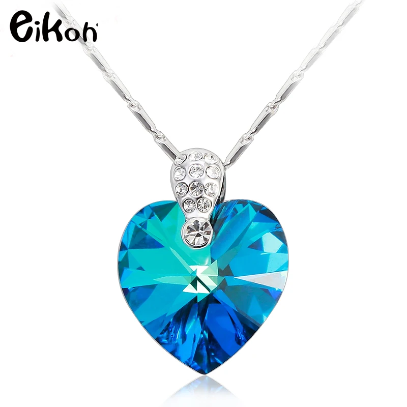 Eikoh Romantic Ocean Heart White Gold Pendant Necklace With Big Blue Austrian Crystal For Women Jewelry Party Gift Wedding | Украшения и