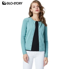 GLO-STORY, базовый Однотонный женский кардиган, свитер с круглым вырезом, длинный рукав, цвет макарон, тонкий, минималистичный стиль, женский топ, WMY-8427