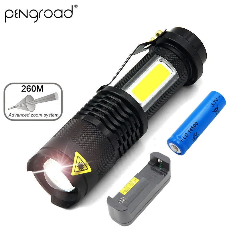 

800Lumens Waterproof Led Torch Light Zoomable 3 Modes LED Flashlight XPE R3+COB Powerful Torch Flashlight Use AA/14500 SL008
