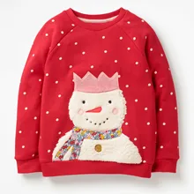 Модная Милая футболка с длинными рукавами на осень и весну для маленьких девочек, толстовка с принтом в виде снеговика, футболка, одежда для 2-7 лет
