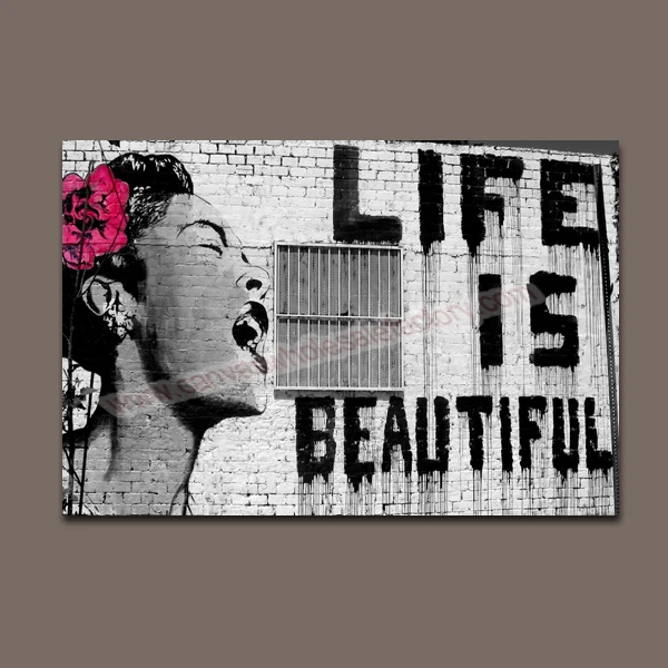 Home Decor Banksy Canvas Art Painting Of Life Is Beautiful Wall Home Decor Banksy Canvas Art Painting
