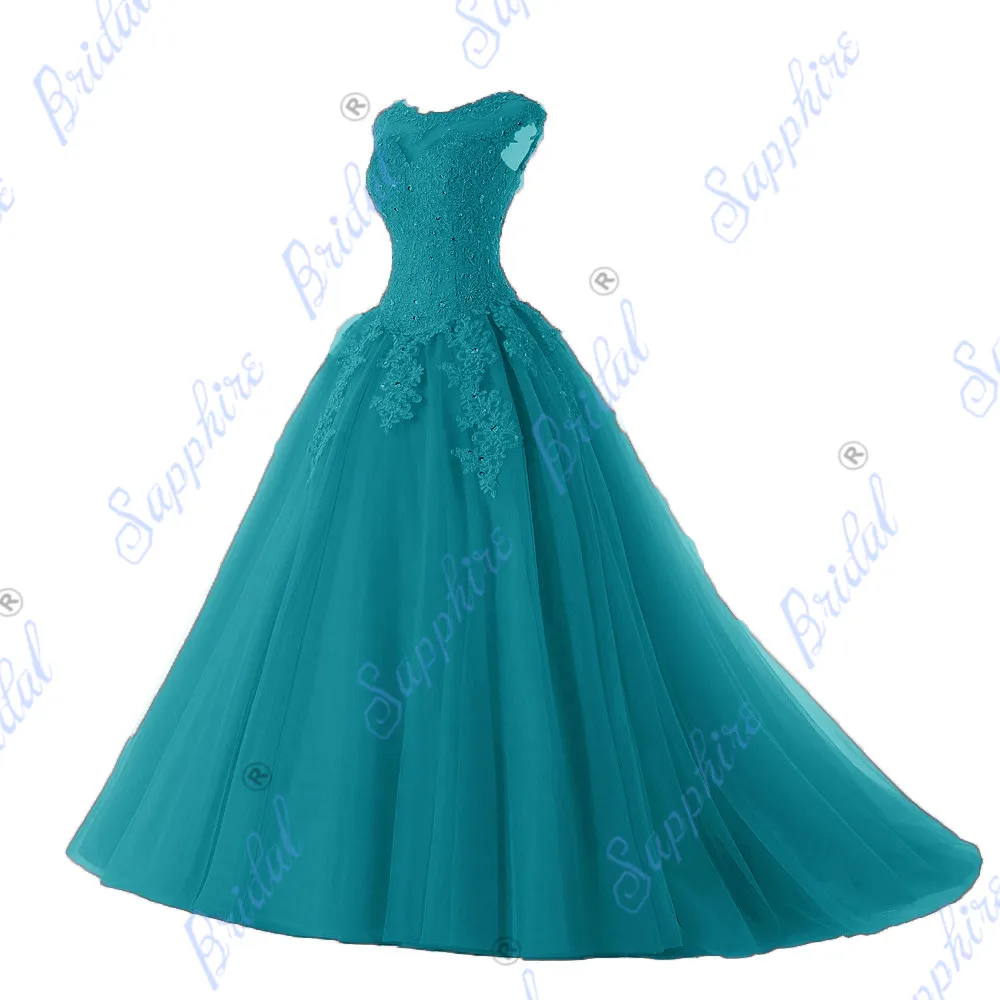 BLF-112 Сапфир Свадебные Длинные вечерние платья Vestido De 15 Anos De Кепки рукава кружевное платье с открытой спиной цвета морской волны Серебряный пурпурный Расшитое бисером в честь пятнадцатилетия платье - Цвет: BLF-112