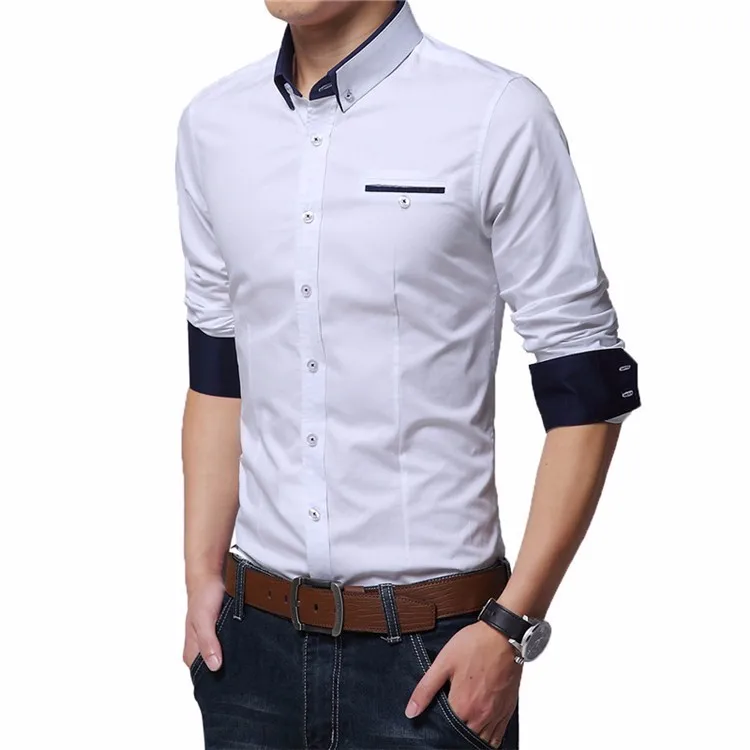 Long Sleeve Men Dress Shirt Solid Color Plus Size M-5XL High Quality Men\'s Formal Shirts Slim Fit 2016 Spring Fashion 3