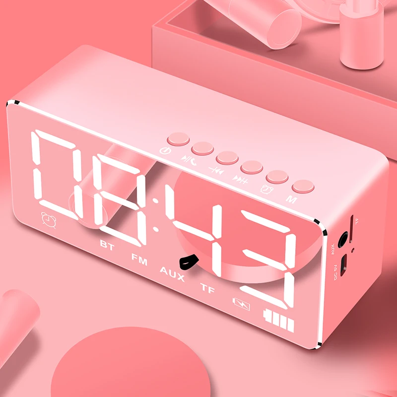 

Overweight Subwoofer LED Lights Small Stereo Mirror Smart Bluetooth Alarm Clock Speaker Wireless Mobile Computer Mini Home