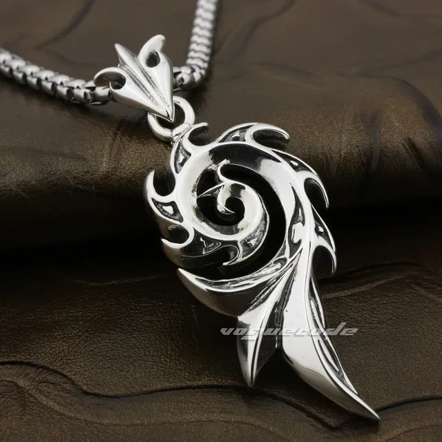 Tribal Barb Tattoo 925 Sterling Silver Mans Biker Rocker Punk Pendant 8A020 Stainless Steel Necklace 24inch Tribal Barb Tattoo 925 Sterling Silver Mans Biker Rocker Punk Pendant 8A020 Stainless Steel Necklace 24inch