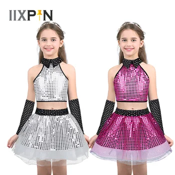 

Children Sequins Jazz Dance Latin Waltz Modern Costume Outfit Sparkly Dancing Dress Stage Show Dresses Jazz Costumes For Girls