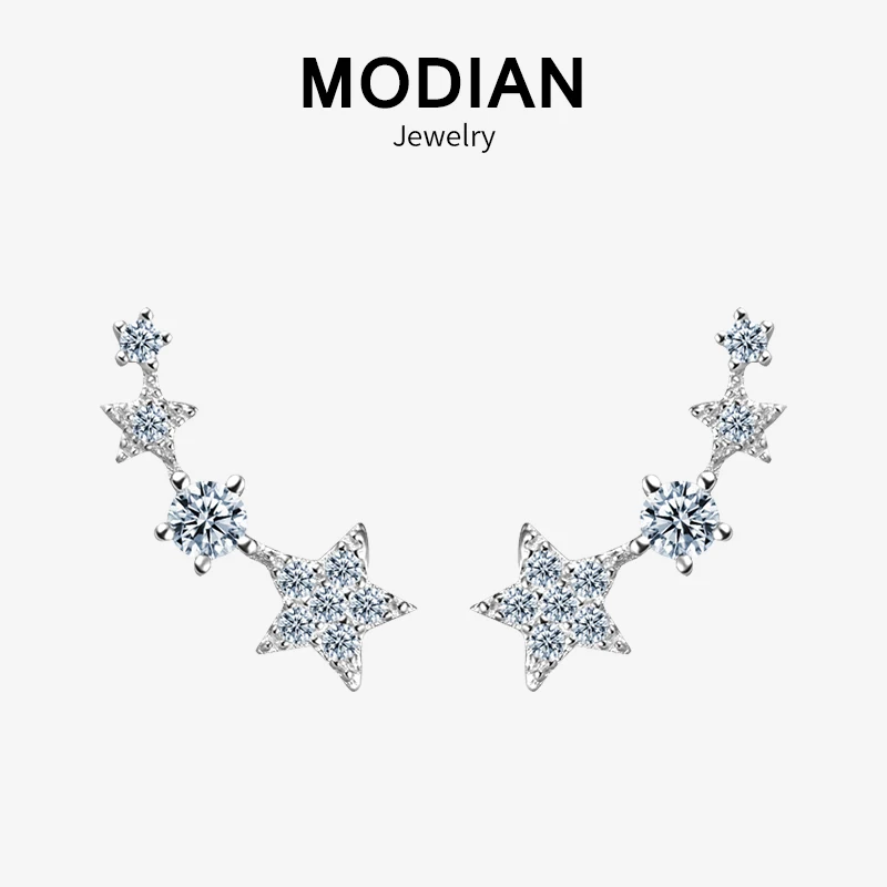 

MODIAN Authentic 925 Sterling Silver CZ Exquisite Stackable Star Stud Earrings for Women Fashion Jewelry Valentine's Day Gift