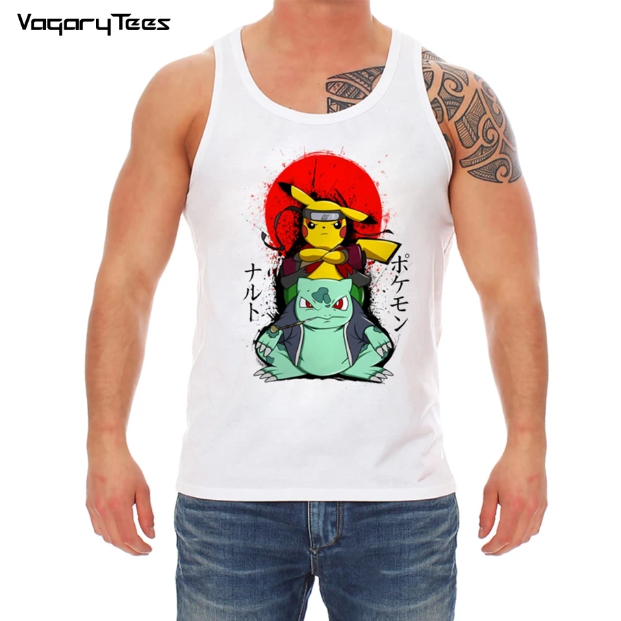

2019 NEW Pokemon Go Men Tank top Fashion cute Pikachu Stitch Tops Pikachu In Thor Armor Print Hipster Comics Cool clothing