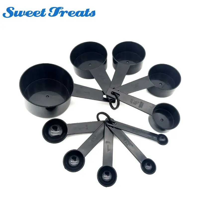 Sweettreats Black Plastic Measuring Cups 10pcs/lot Measuring Spoon Kitchen Tools Measuring Set