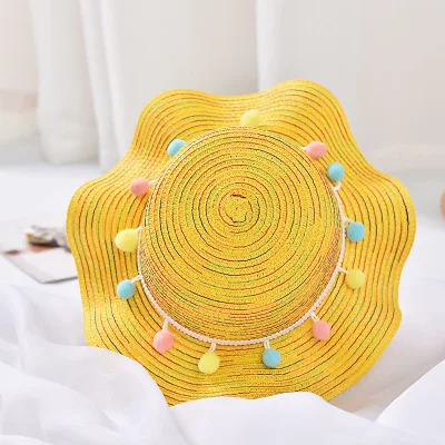 Novo chapeus Novo Chapeu de Palha Bebê Sun Com flores borla crianchas Verao onda Chapeu de Aba летняя бейсболка criancha Palha chapeus - Цвет: 5