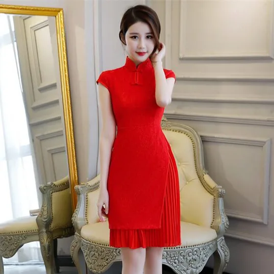 Короткое Стильное женское платье, s m ini Cheongsam, летнее китайское кружевное тонкое платье Qipao, Новое поступление, Vestidos, Размеры s m L XL XXL XXXL 27509A - Цвет: Red 1850