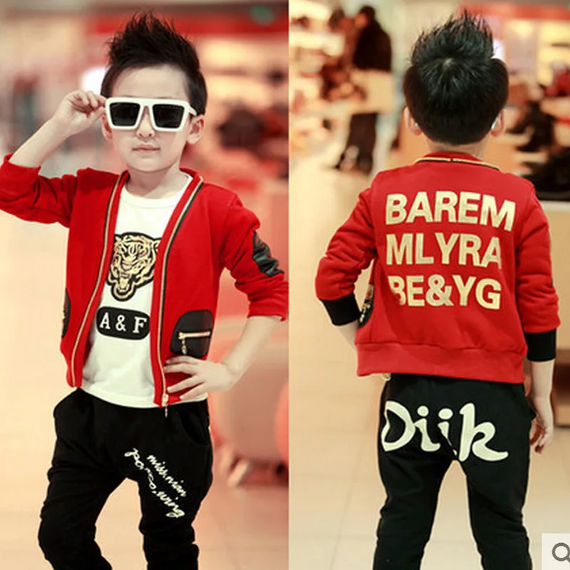 

New Arrivals Fashion Boys Clothing Children Cotton 3 Piece Sets Shirt Character Jacket Coat Pants Boys Clothes Tiger Print Suits
