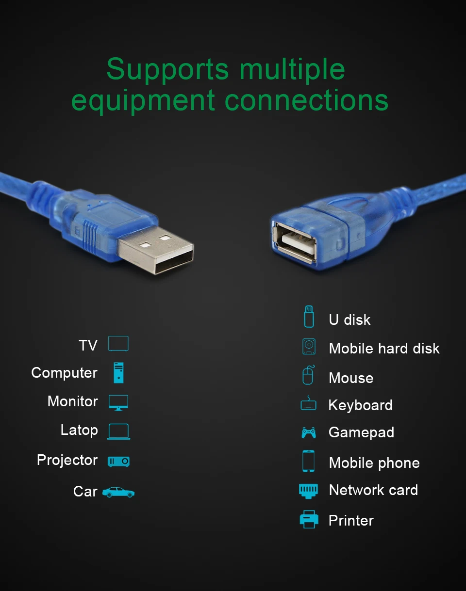USB Extension Cable USB 2.0 Cable for Smart TV Computer PS4 Xbox One SSD Printer usb 2.0 to Extender Data Cord Male to Female (2)
