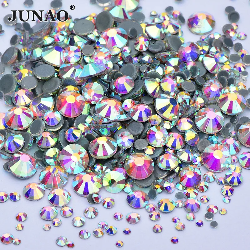 JUNAO 1440 шт микс 8 размер прозрачные стразы AB с горячей фиксацией круглые стеклянные
