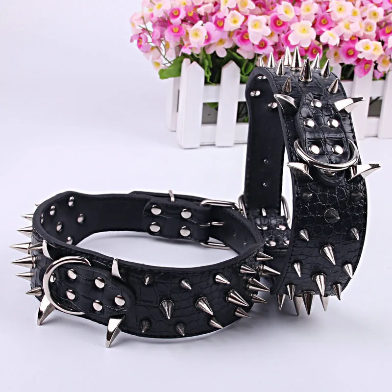 

New Domineering Pu Leather Spike Studded Dog Collar Rivet Wolfs Anti Bite Spike for Big Dog Pitbull Pet Supplies Accessories