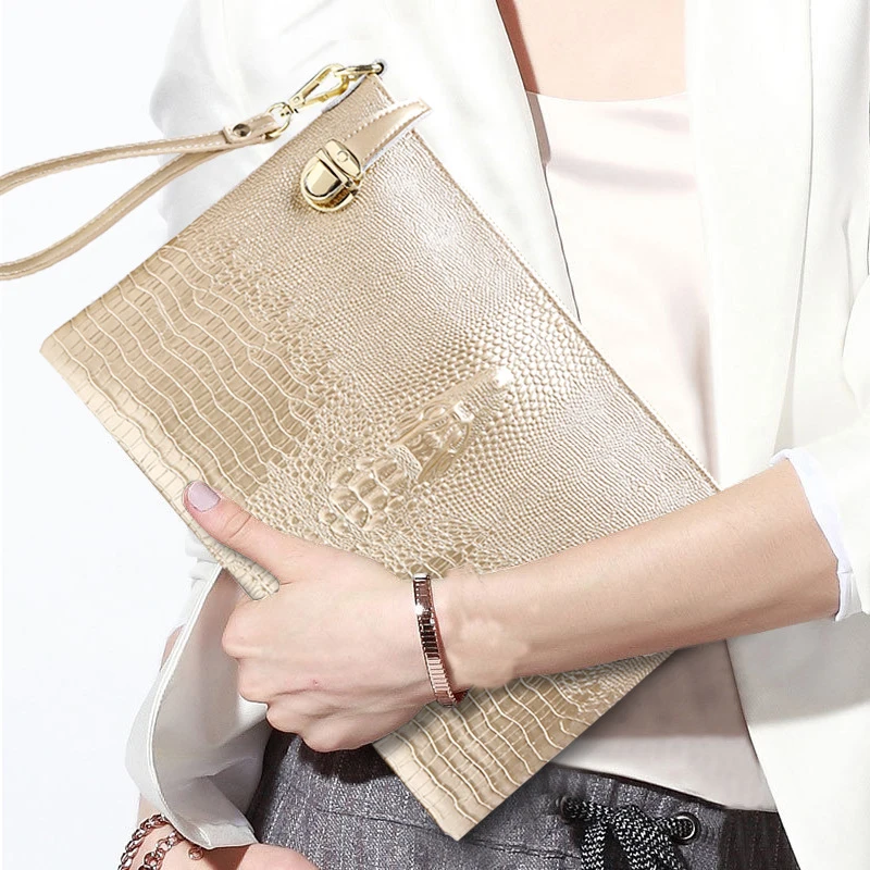 Crocodile pattern Women day Clutches bag genuine leather handbag women