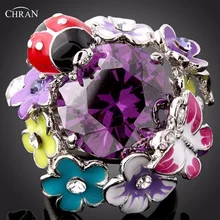 Chran Esmalte Cristales de Amatista Flor de La Manera Del Partido de La Mariposa de la Mariquita Animales Anillos Joyas para La Mujer Joyería Regalos Envío Gratis