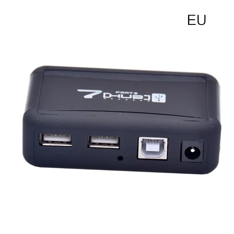 Концентратор для портативных ПК USB 2,0 конвертер AC адаптеры питания 7 порты и разъёмы Высокое скорость прочный США/ЕС Plug - Цвет: Черный