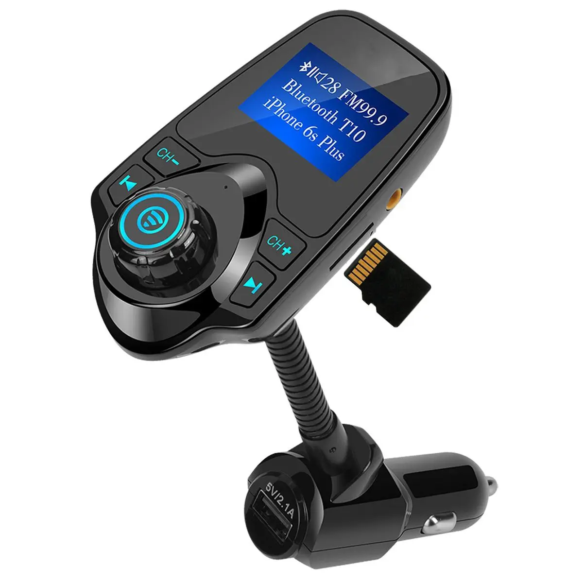 

8 In 1 T10 Wireless In-Car Bluetooth FM Transmitter for Car With 1.44 Inch Display USB Charger MP3 Player Transmits TF Card Au
