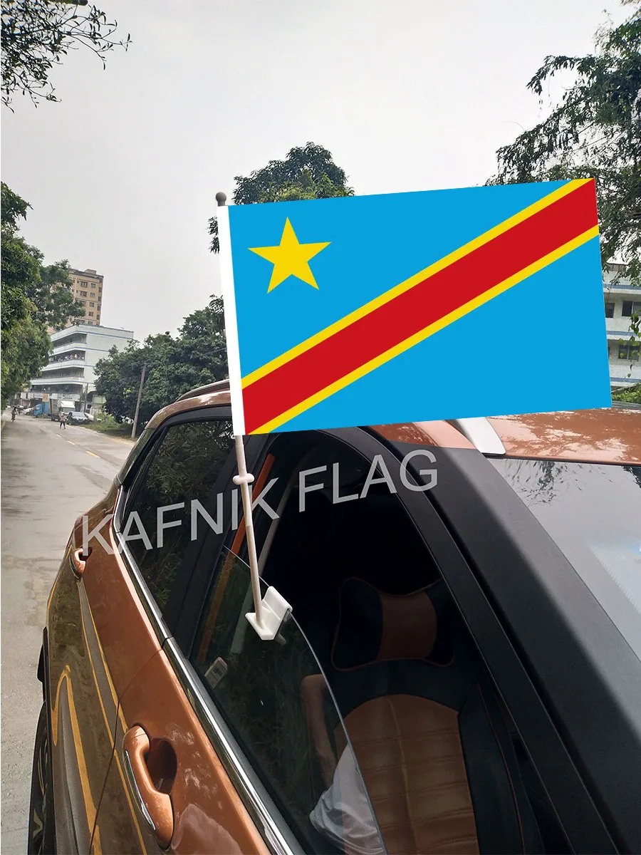 

KAFNIK,30*45CM Congo Democratic Republic of the Congo Window Car Flags and Banners with 43/52cm flagpole for car decoration