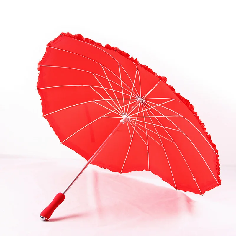 

Red heart Umbrellas shape 16 ribs peach Folding Sunny and Rainy Umbrella for women wedding party
