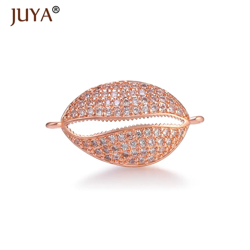Juya NEW Copper metal inlaid Black / Clear Zircon Shell Connectors for Jewelry Making Bracelet Accessories DIY Handmade 21x12mm|Ювелирная