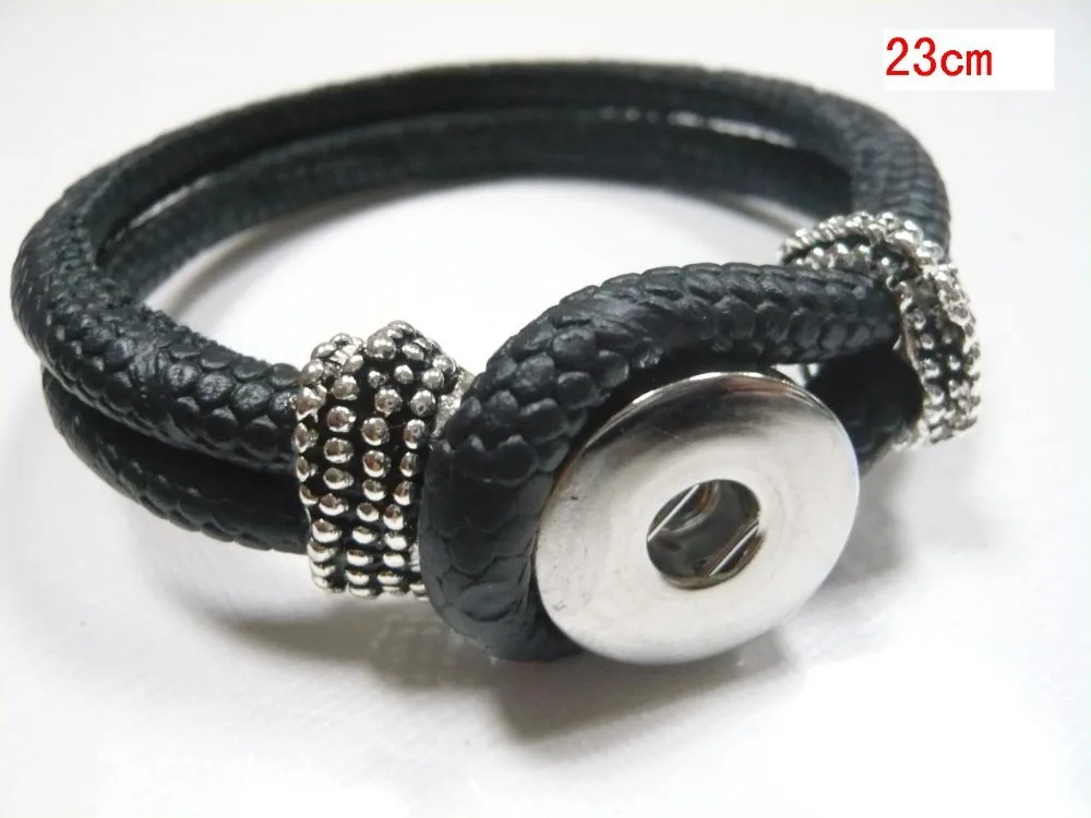 Interchangeable Jewelry PU Leather Charm Black Bracelets bangle Fit