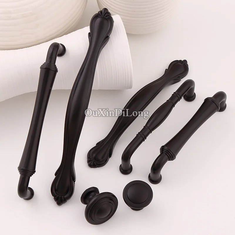 Classic Black 10pcs European Modern Kitchen Door Furniture Handles
