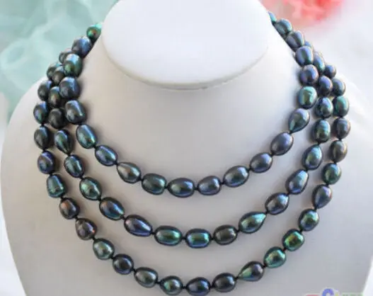 

New 9-10mm New Tahitian Black Natural Pearl Necklace 48" AAA WW #@