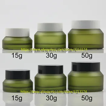 

wholesale 15g 30g 50g painted olive green frosted glass jar plastic lid,eye cream mask cream facial cream mini sample container