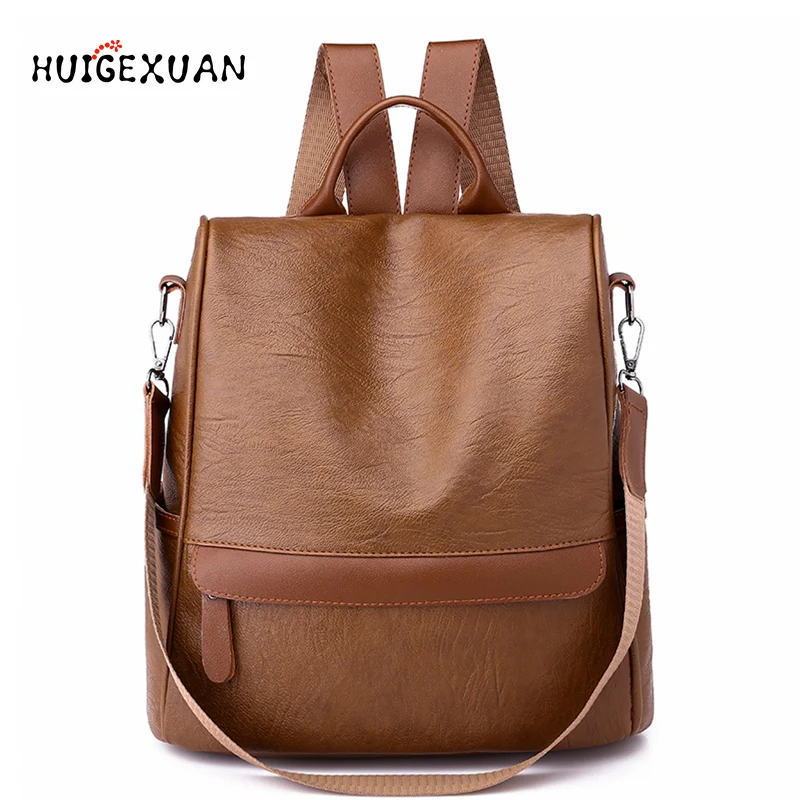 

Waterproof PU Leather New Backpack Women Wide Strap Shoulder Bag Leather Backpacks For Teenage Girls Female School Bags Backpack