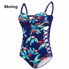 Bkning, купальник с фламинго, большой размер, сдельный купальник, женский купальник, открытая спина, Badpak, твист, лист, принт, плюс 2XL